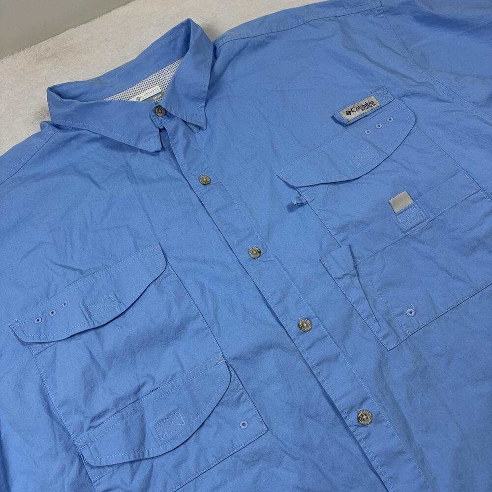 Columbia Button Up Shirt Men 3X Blue Short Sleeve Breathable Lightweight Lined